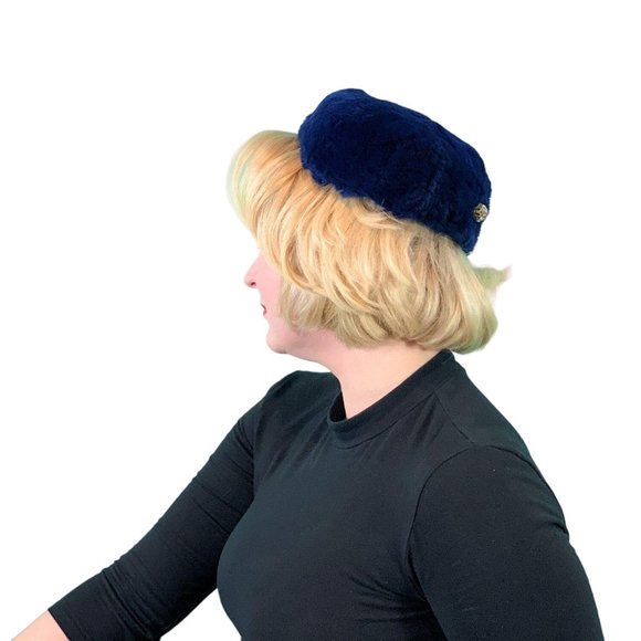 Vintage 1960s Faux Fur Hat Mod Colby Blue Round Cap main image 8